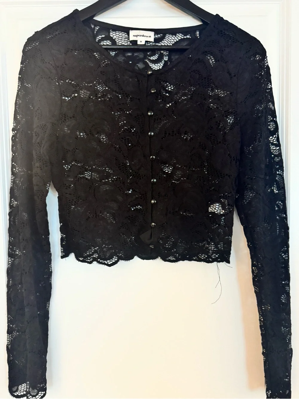 Like New! Superdown Black Lace Cropped Button-Front Top/ Size Medium